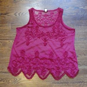 Torrid deep red sheer embroidered tank size 0